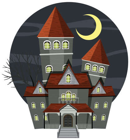 Haunted house at night scene illustrationのイラスト素材