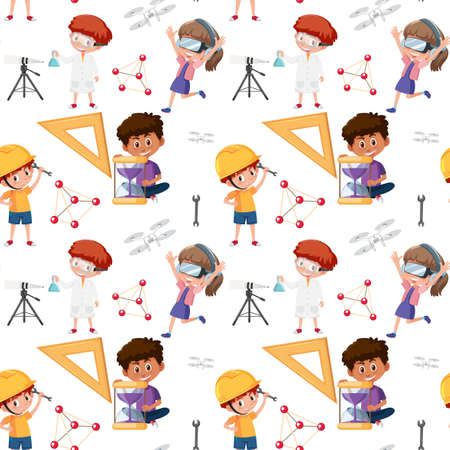 Kid with learning tools seamless background illustrationのイラスト素材