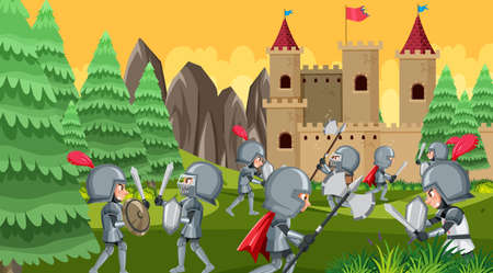 Medieval war cartoon scene illustrationのイラスト素材