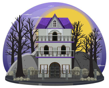 Halloween haunted house on white background illustrationのイラスト素材