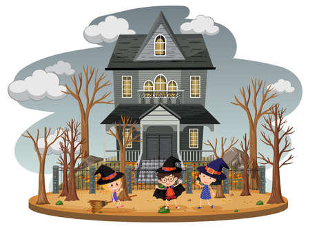 Halloween festival with haunted mansion illustrationのイラスト素材