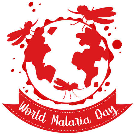World Malaria Day logo or banner with mosquito on the earth sign illustrationのイラスト素材