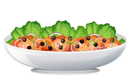 Side view of salmon salad bowl isolated illustrationのイラスト素材