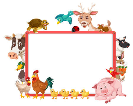 Empty banner with various farm animals illustrationのイラスト素材