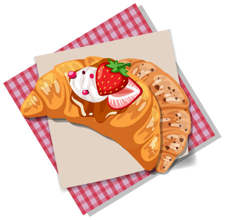 Croissant with strawberry and cream topping isolated illustrationのイラスト素材