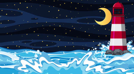 Beach landscape at night scene illustrationのイラスト素材