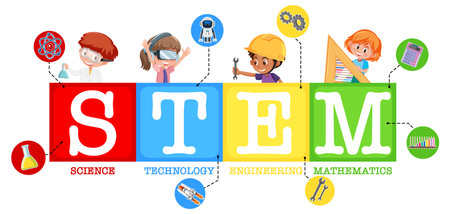 Colourful STEM education text icon illustration