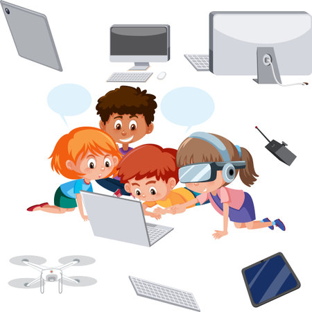 Tech kids leaning tools illustrationのイラスト素材