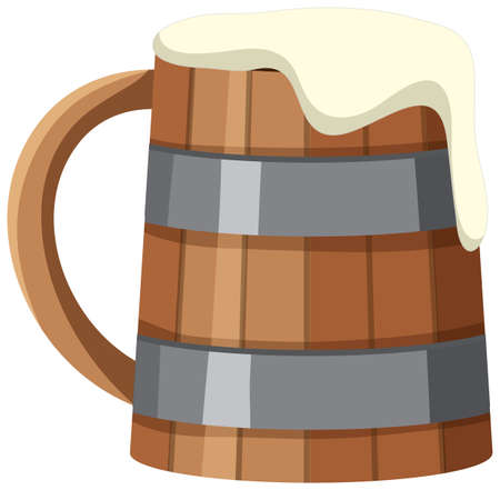 A wooden beer mug on white background illustrationのイラスト素材