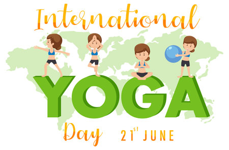 International Yoga Day banner with woman doing different yoga poses illustrationのイラスト素材