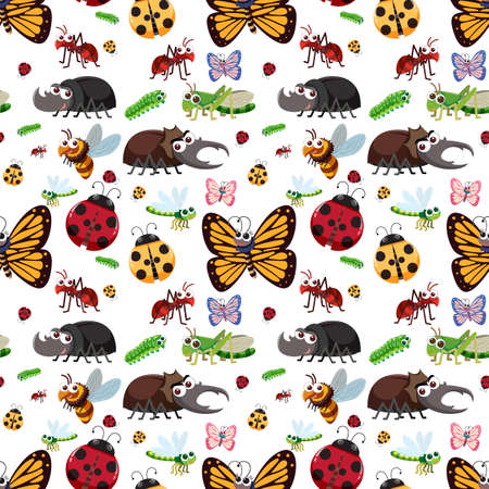 Seamless pattern with many different insects character illustrationのイラスト素材