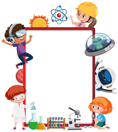 Empty banner with kids in technology theme illustrationのイラスト素材