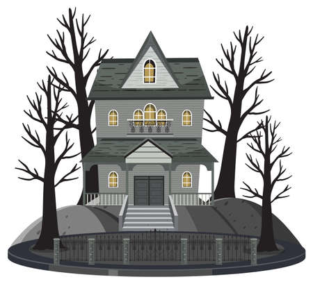 Haunted mansion exterior on white background illustrationのイラスト素材
