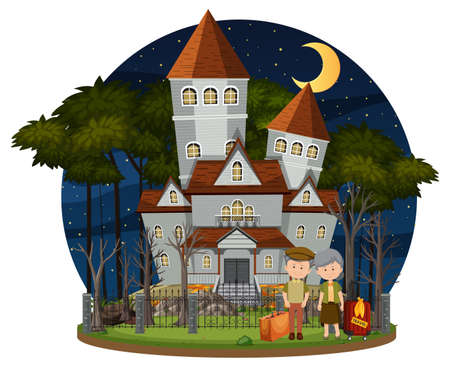 Haunted house at night scene illustrationのイラスト素材