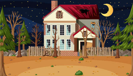 Scene with abandoned house in the dark forest illustrationのイラスト素材