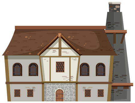 Ancient medieval manor house on white background illustrationのイラスト素材