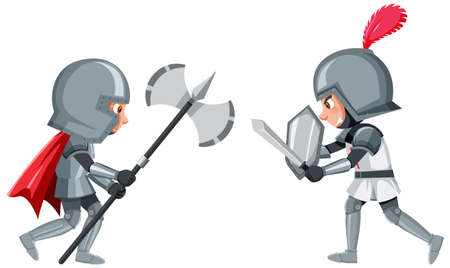 Two knight are fighting on white background illustrationのイラスト素材