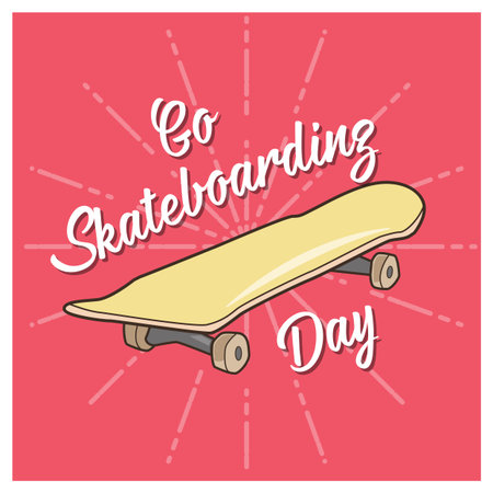 Go Skateboarding Day lettering font with a skateboard in cartoon style illustration