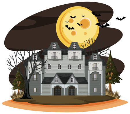 Haunted house at night scene illustrationのイラスト素材
