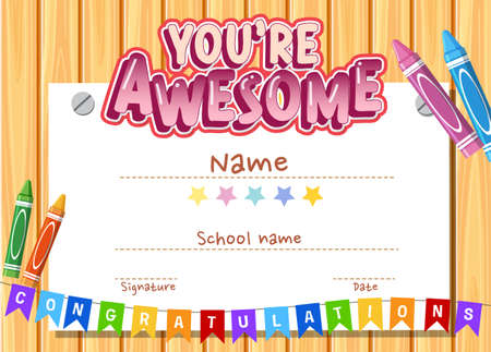 Cute motivational cartoon certificate for children illustrationのイラスト素材