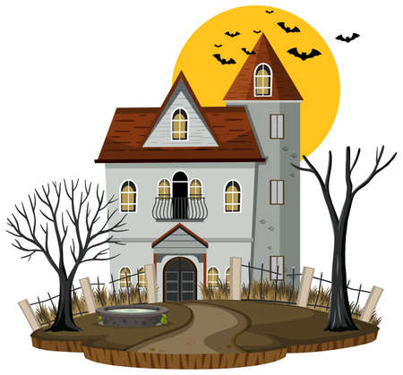 Halloween haunted house on white background illustrationのイラスト素材
