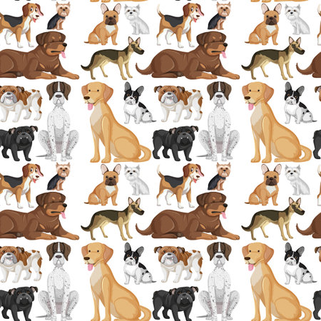 Seamless pattern with many different cute dogs illustrationのイラスト素材