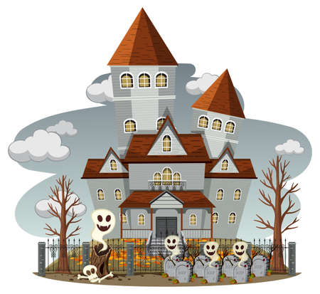 Haunted house with grey sky illustrationのイラスト素材