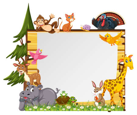 Empty banner with various wild animals illustrationのイラスト素材