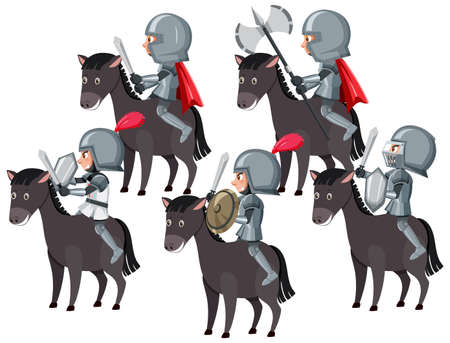 Knights riding horse on white background illustrationのイラスト素材