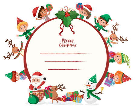 Empty banner with many kids in Christmas theme illustrationのイラスト素材
