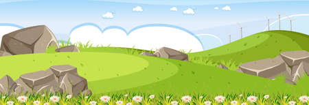 Panorama landscape scene with blank meadow illustrationのイラスト素材
