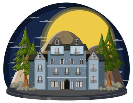 Haunted house at night scene illustrationのイラスト素材