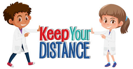 Keep your distance font with doctors cartoon character illustrationのイラスト素材