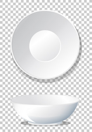 Top and side view of the simple white plain bowl illustrationのイラスト素材