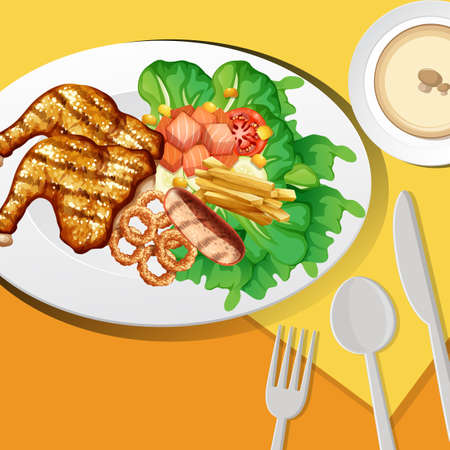 Healthy breakfast set on the table illustrationのイラスト素材