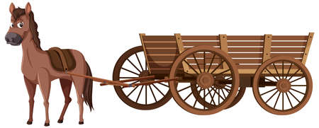 Medieval wooden wagon with a horse illustrationのイラスト素材