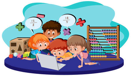 Student learning math using computer illustrationのイラスト素材