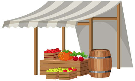 Fruit store with striped canvas roof illustrationのイラスト素材