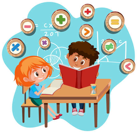 Student learning math isolated illustrationのイラスト素材