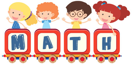 Math font banner with cartoon kids illustrationのイラスト素材