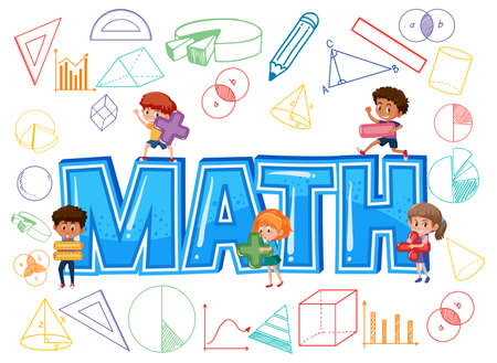 Math icon with kids and math tools illustrationのイラスト素材