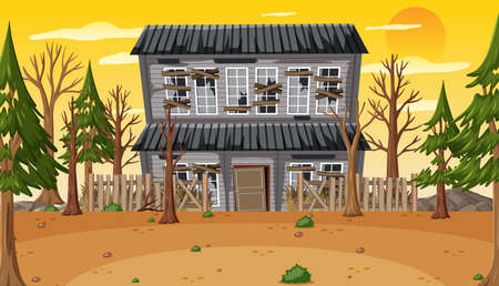 Scene with abandoned house at daytime illustrationのイラスト素材