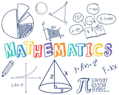 Doodle math font with math objects illustrationのイラスト素材