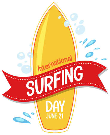 International Surfing Day font with surfboard banner isolated illustrationのイラスト素材