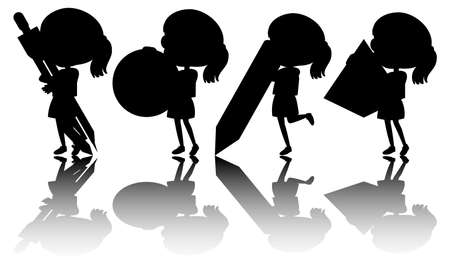 Set of kids silhouette with reflex illustrationのイラスト素材