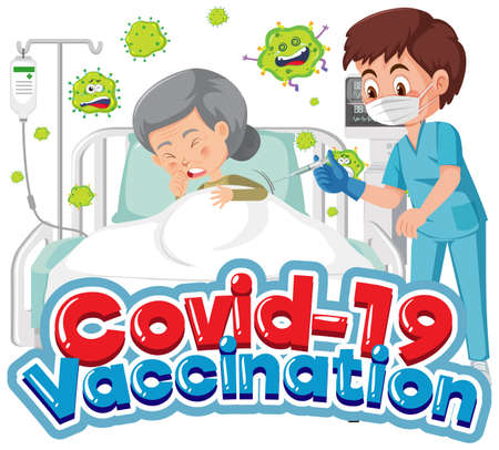 Coronavirus vaccination with doctor and patient cartoon character illustrationのイラスト素材