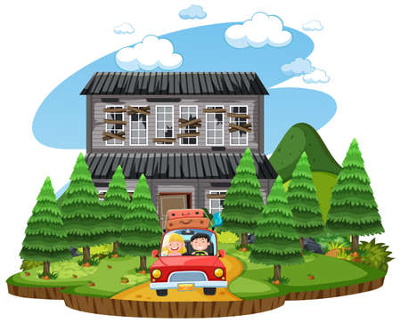 A coupple taking a road trip holiday illustrationのイラスト素材