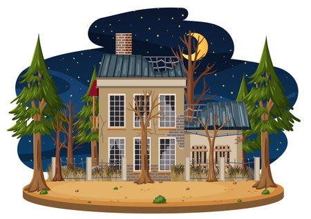An old spookey house at night illustrationのイラスト素材