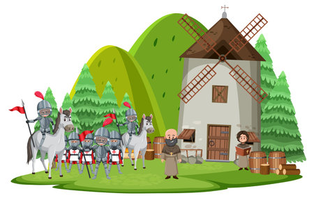 Ancient medieval village isolated on white background illustrationのイラスト素材