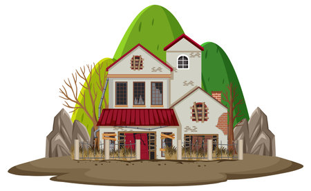 Isolated old broken house in the rural illustrationのイラスト素材